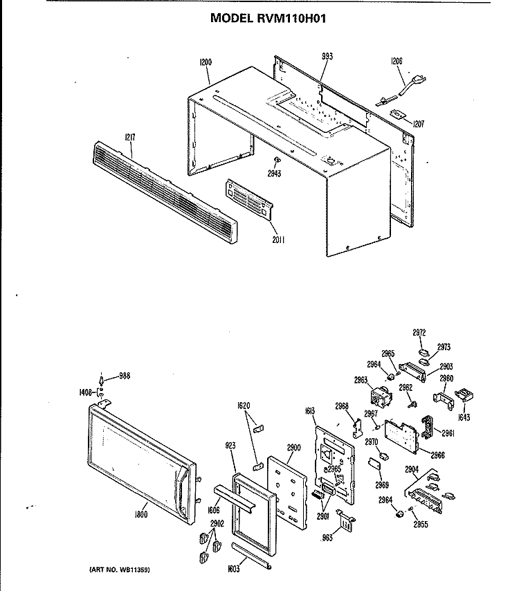Section Diagram and Parts List for RVM110H01  Hotpoint Microwave