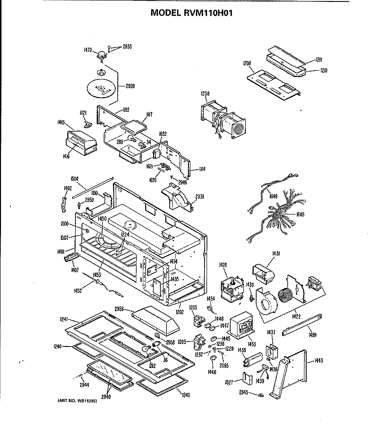 Section Diagram and Parts List for RVM110H01  Hotpoint Microwave