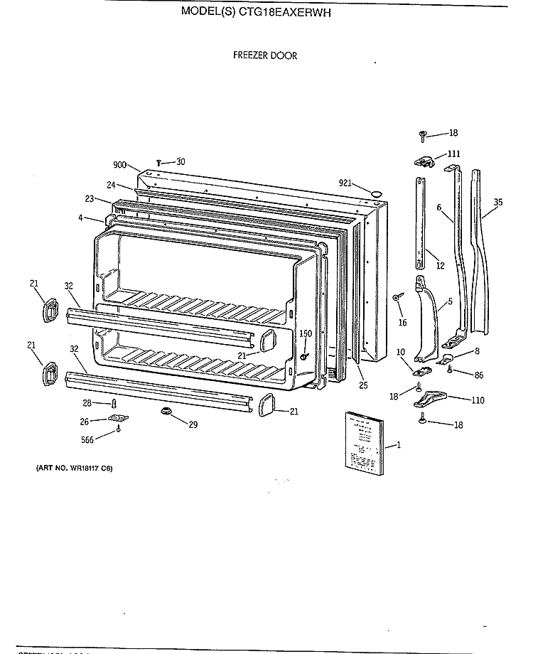 FREEZER DOOR Diagram and Parts List for CTG18EAXERWH  Hotpoint Refrigerator
