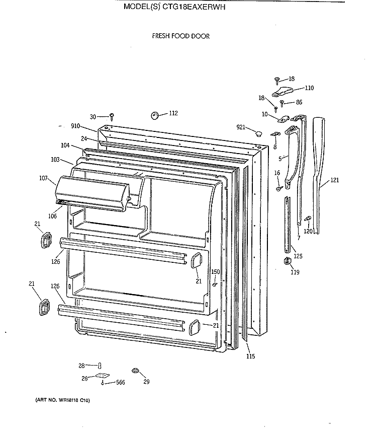 FRESH FOOD DOOR Diagram and Parts List for CTG18EAXERWH  Hotpoint Refrigerator