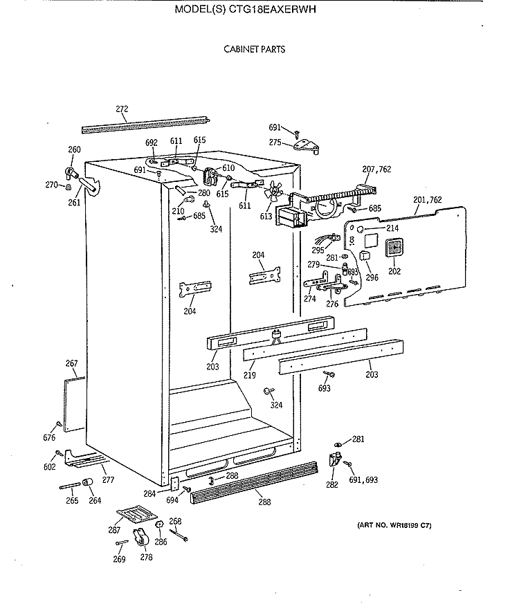 CABINET PARTS Diagram and Parts List for CTG18EAXERWH  Hotpoint Refrigerator