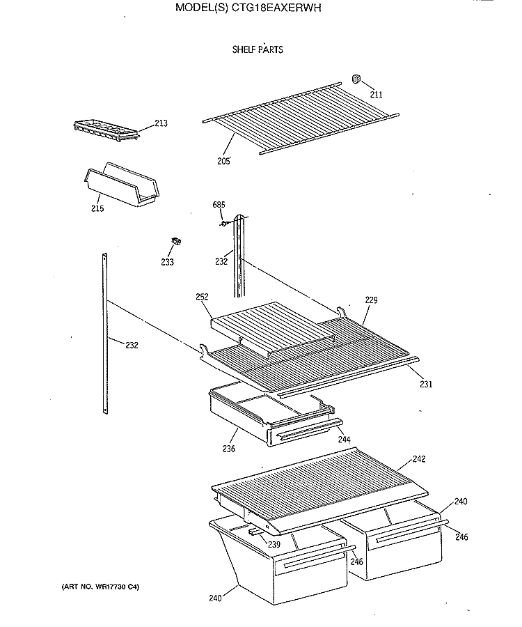 SHELF PARTS Diagram and Parts List for CTG18EAXERWH  Hotpoint Refrigerator