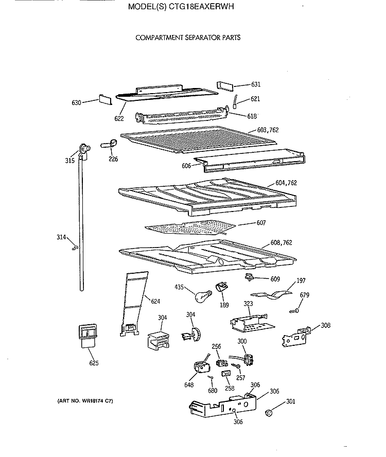 COMPARTMENT SEPARATOR PARTS Diagram and Parts List for CTG18EAXERWH  Hotpoint Refrigerator