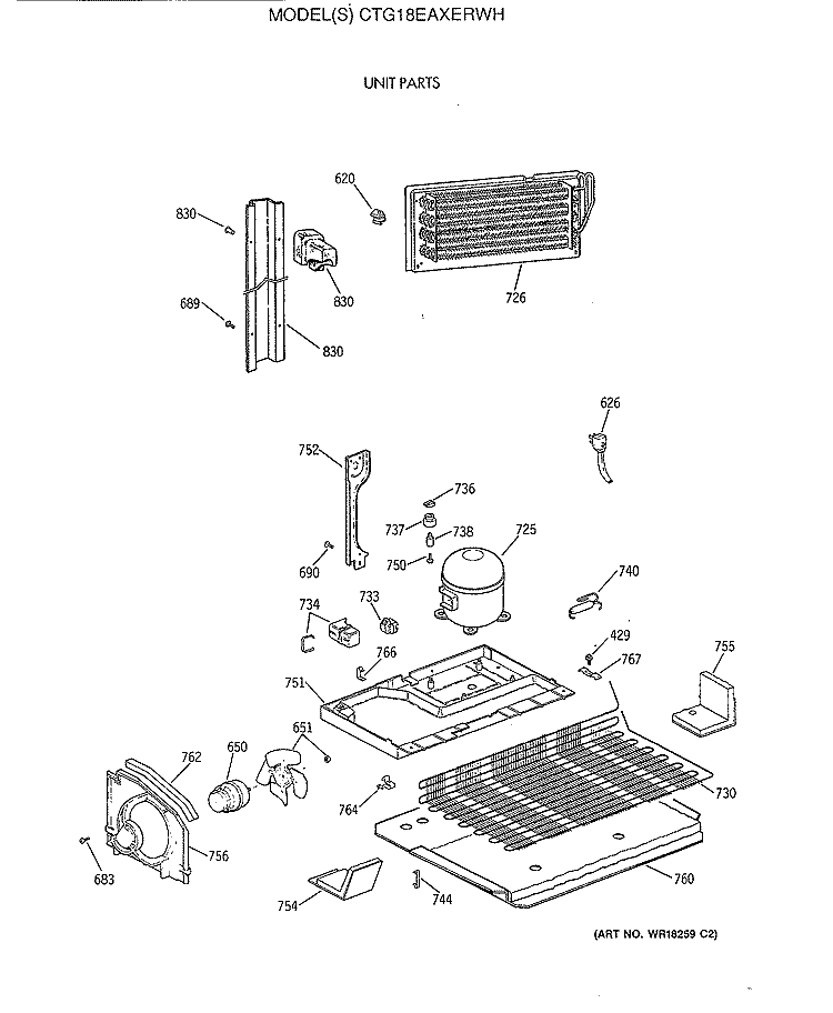UNIT PARTS Diagram and Parts List for CTG18EAXERWH  Hotpoint Refrigerator