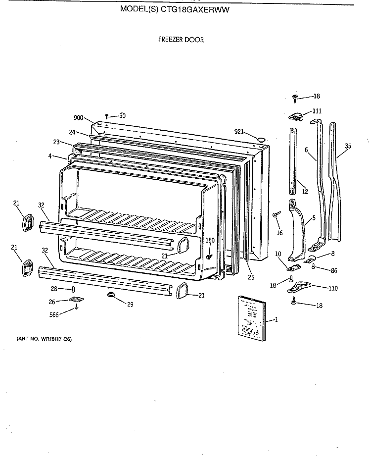FREEZER DOOR Diagram and Parts List for CTG18GAXERWW  Hotpoint Refrigerator