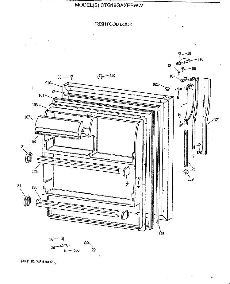 FRESH FOOD DOOR Diagram and Parts List for CTG18GAXERWW  Hotpoint Refrigerator