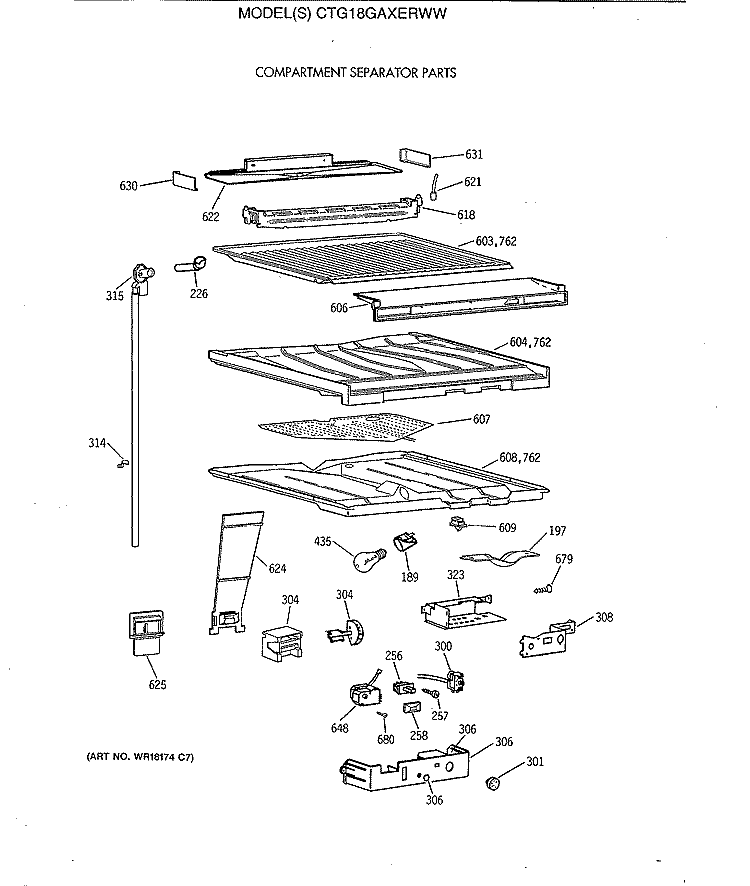 COMPARTMENT SEPARATOR PARTS Diagram and Parts List for CTG18GAXERWW  Hotpoint Refrigerator