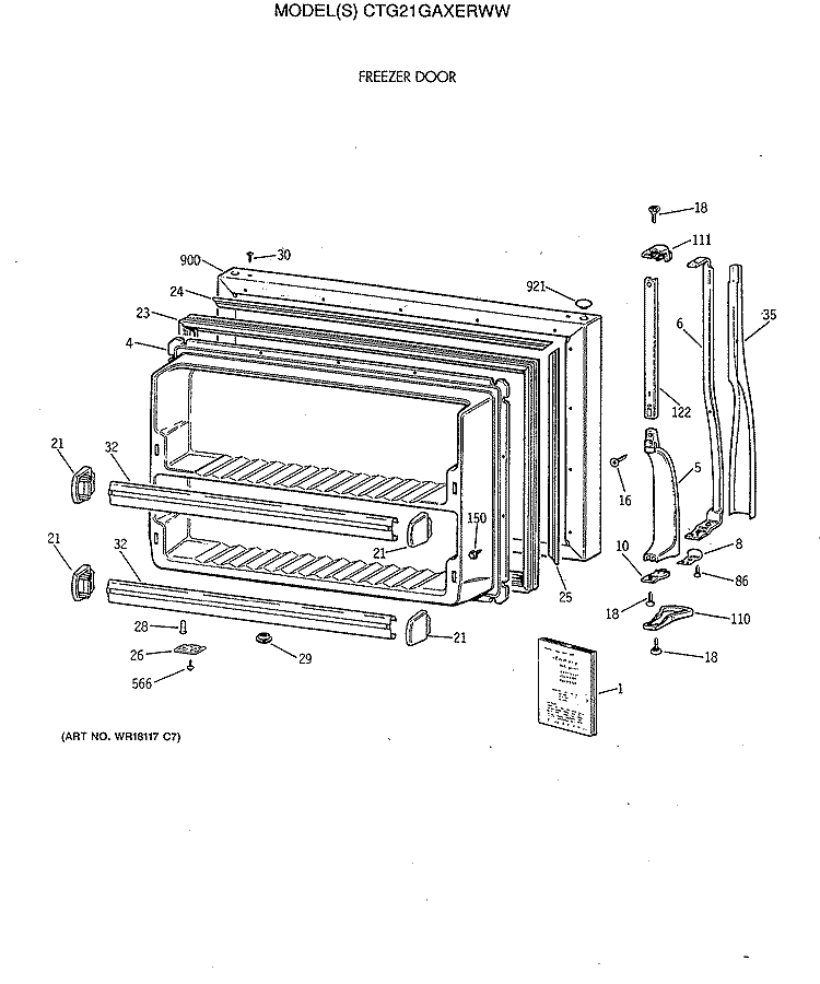 FREEZER DOOR Diagram and Parts List for CTG21GAXERWW  Hotpoint Refrigerator