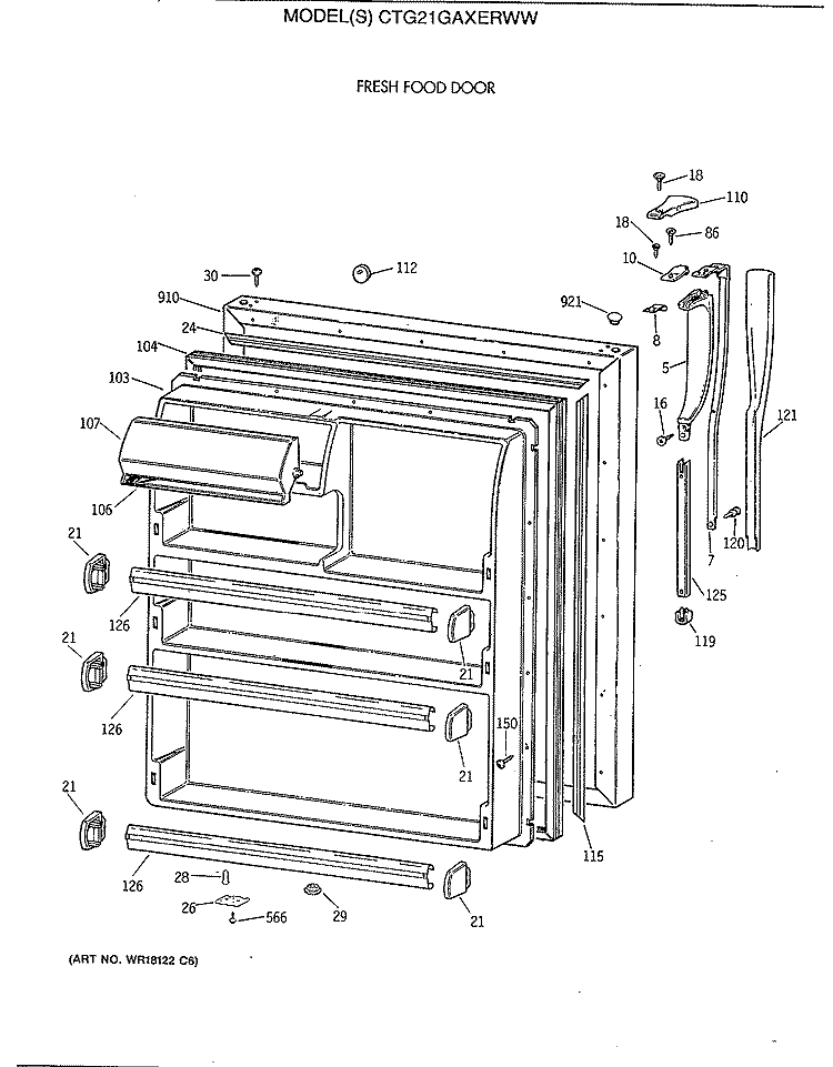 FRESH FOOD DOOR Diagram and Parts List for CTG21GAXERWW  Hotpoint Refrigerator