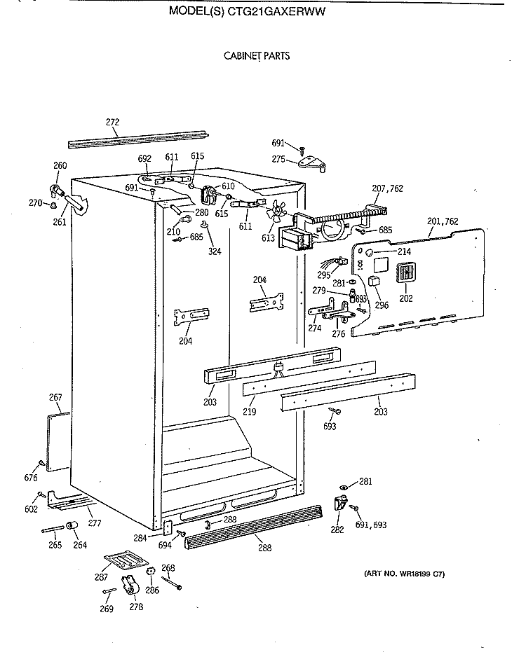 CABINET PARTS Diagram and Parts List for CTG21GAXERWW  Hotpoint Refrigerator