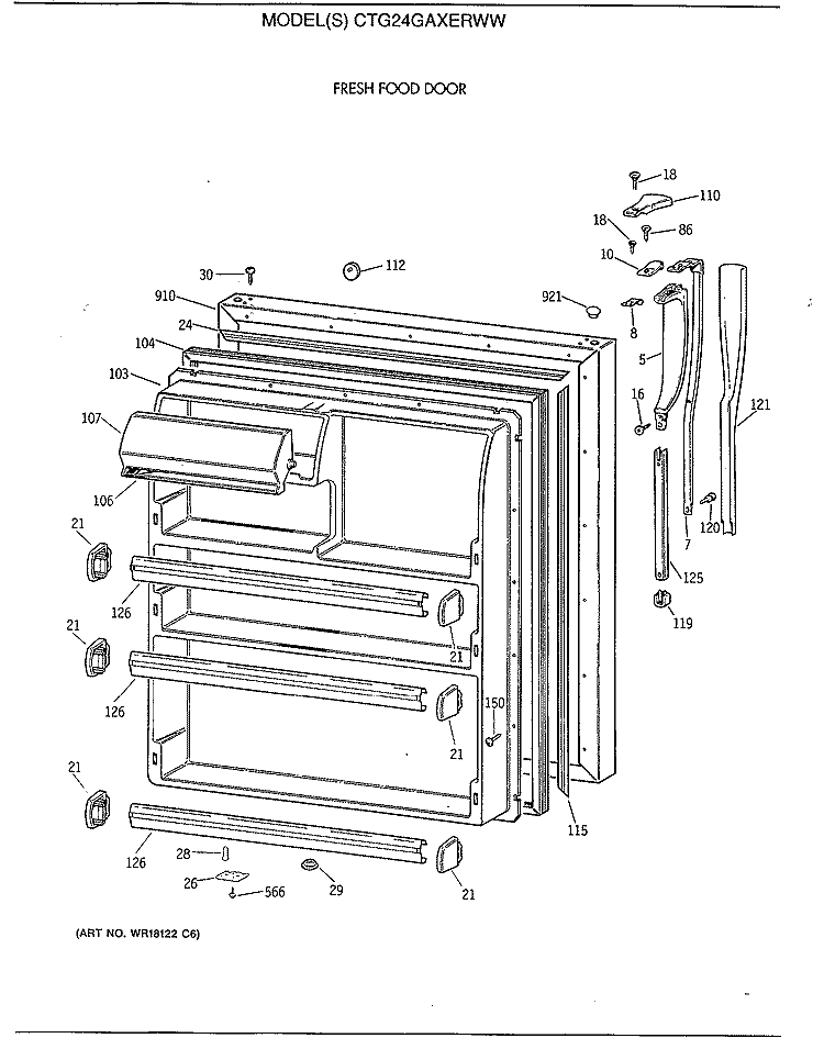 FRESH FOOD DOOR Diagram and Parts List for CTG24GAXERWW  Hotpoint Refrigerator