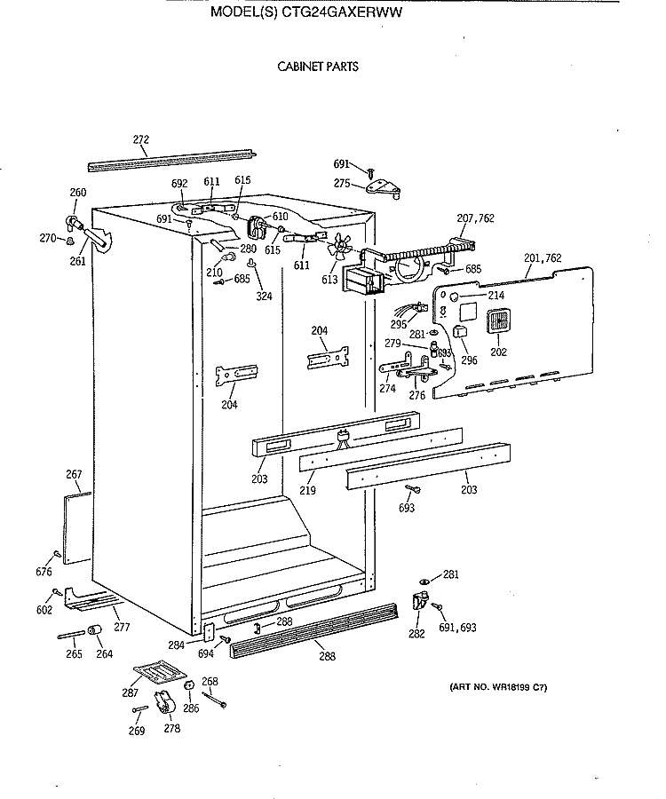 CABINET PARTS Diagram and Parts List for CTG24GAXERWW  Hotpoint Refrigerator