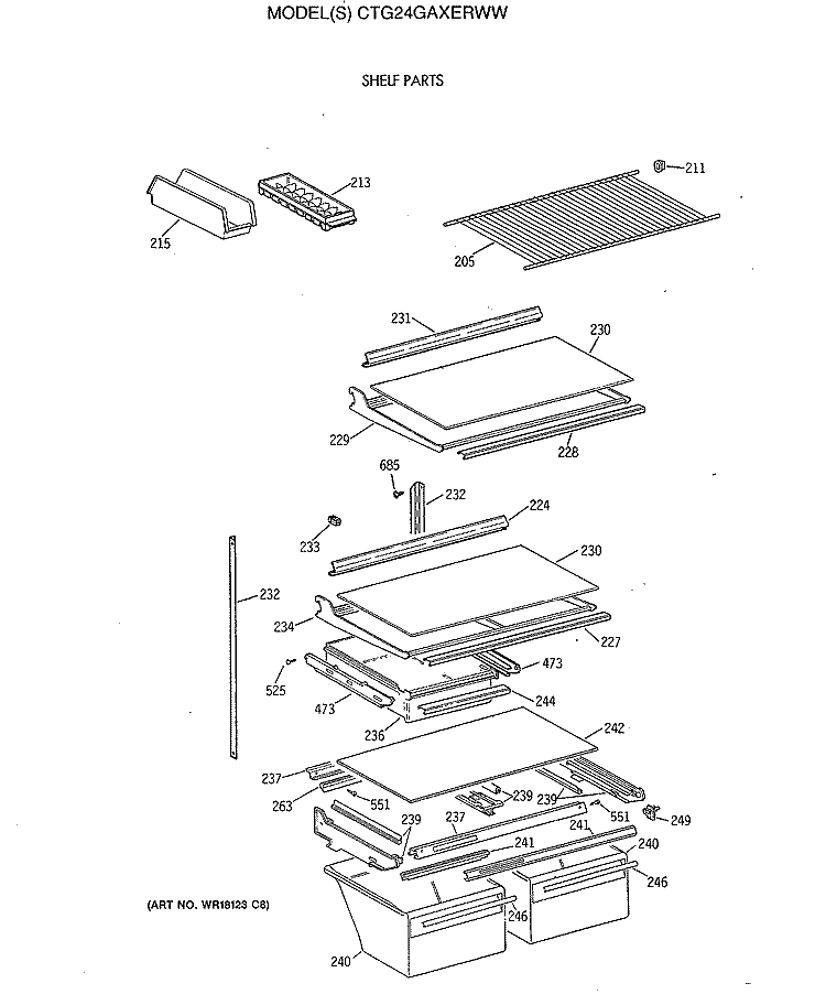 SHELF PARTS Diagram and Parts List for CTG24GAXERWW  Hotpoint Refrigerator