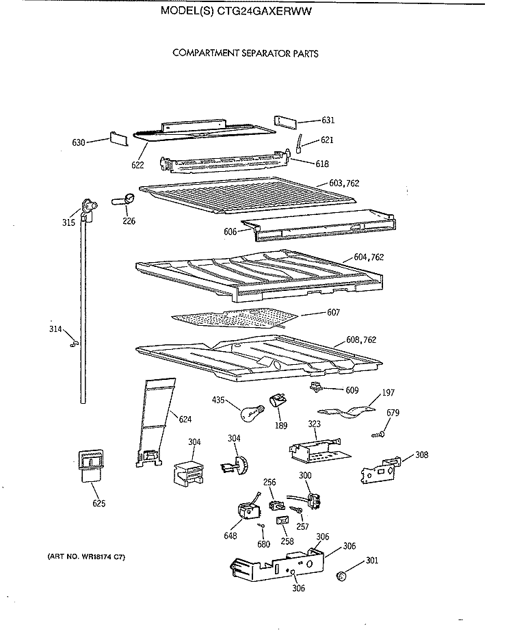 COMPARTMENT SEPARATOR PARTS Diagram and Parts List for CTG24GAXERWW  Hotpoint Refrigerator