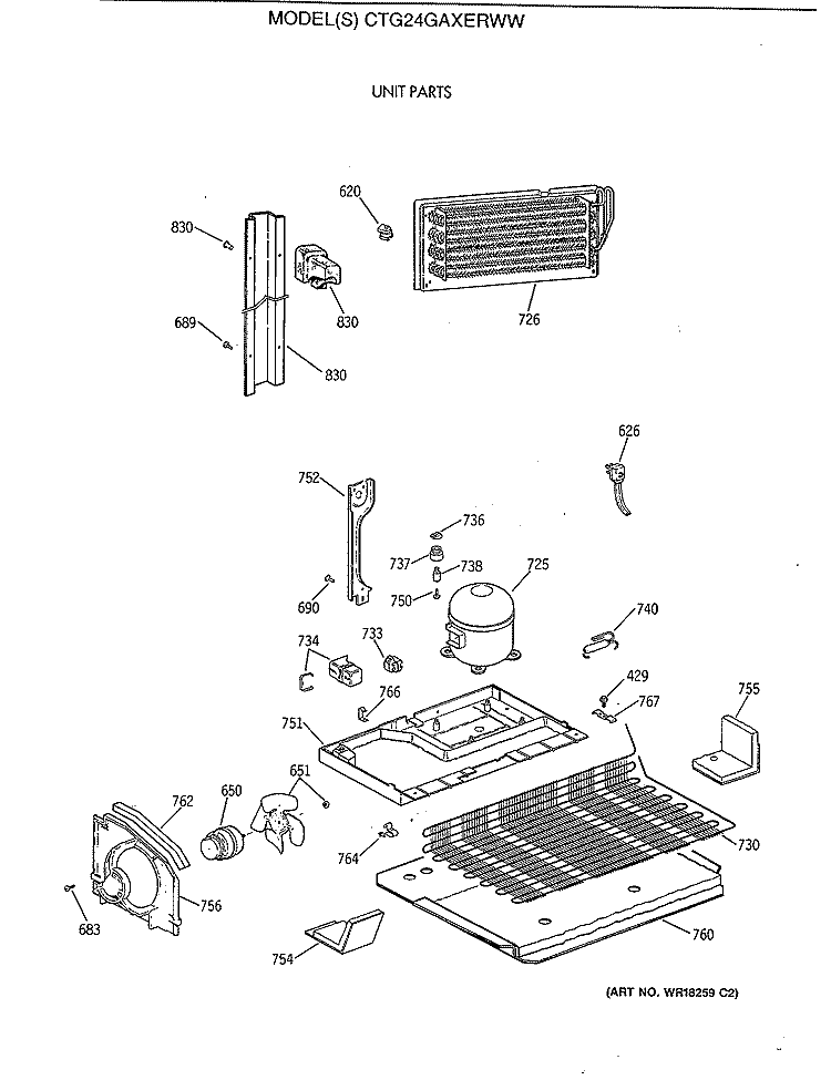 UNIT PARTS Diagram and Parts List for CTG24GAXERWW  Hotpoint Refrigerator