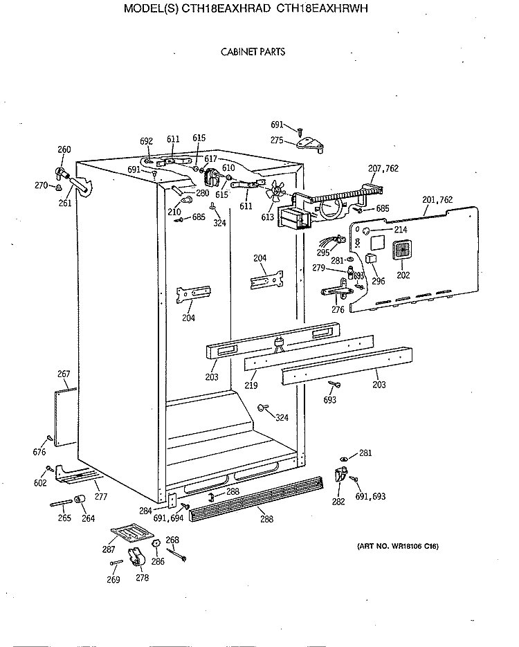 CABINET PARTS Diagram and Parts List for CTH18EAXHRAD  Hotpoint Refrigerator