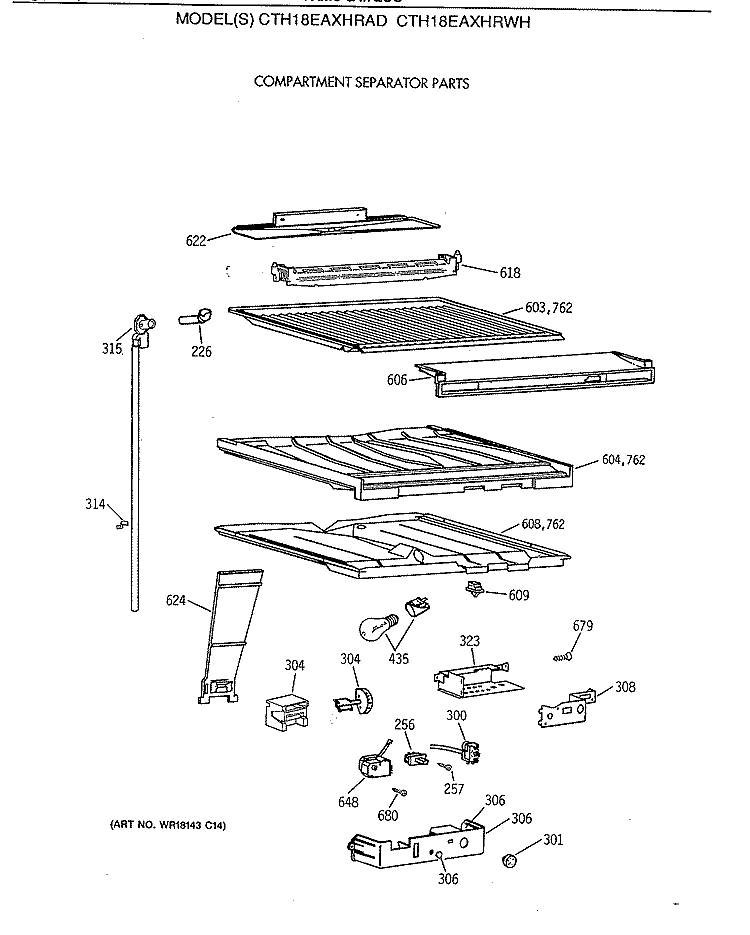 COMPARTMENT SEPARATOR PARTS Diagram and Parts List for CTH18EAXHRAD  Hotpoint Refrigerator