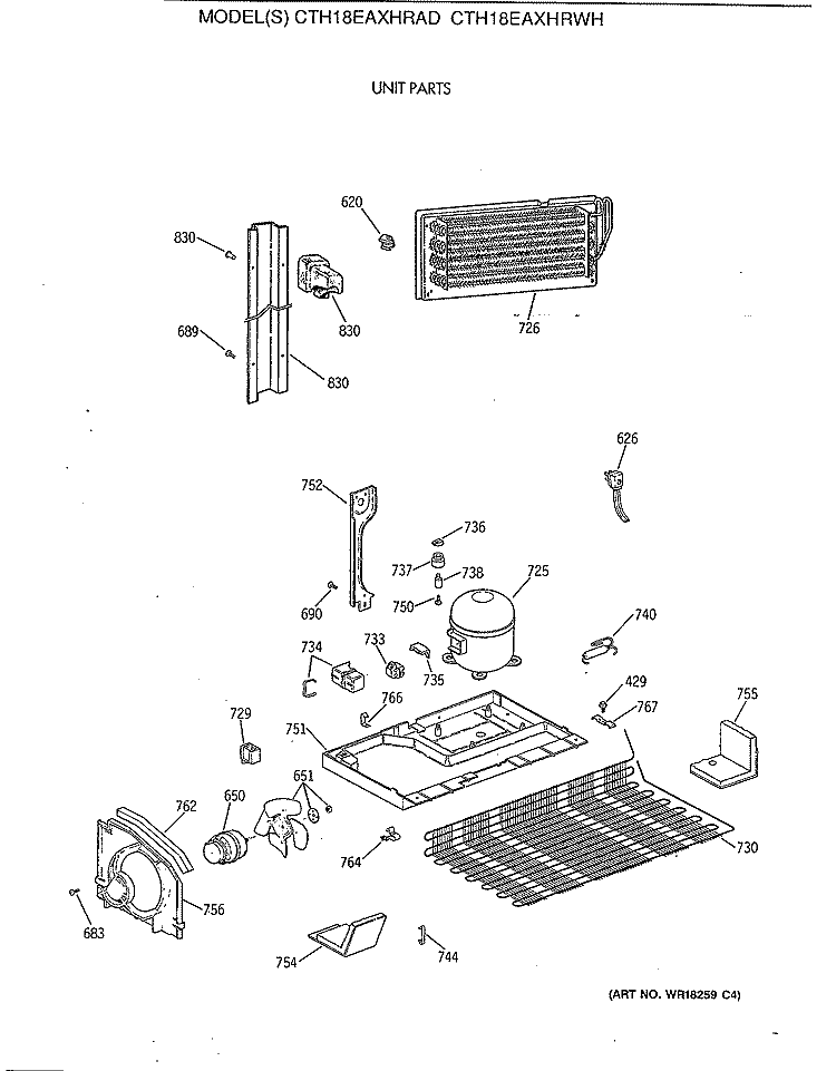 UNIT PARTS Diagram and Parts List for CTH18EAXHRAD  Hotpoint Refrigerator
