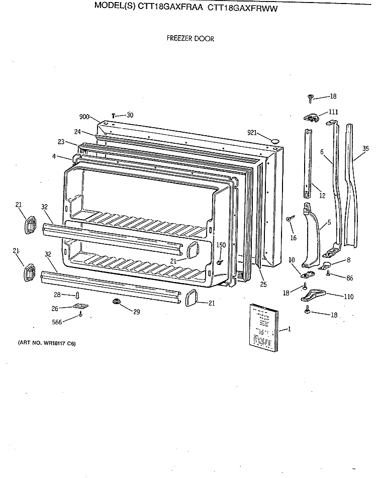 FREEZER DOOR Diagram and Parts List for CTT18GAXFRAA  Hotpoint Refrigerator