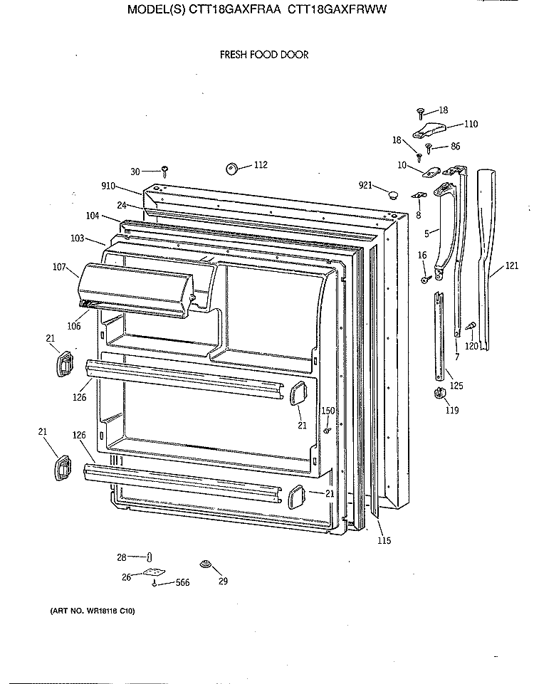FRESH FOOD DOOR Diagram and Parts List for CTT18GAXFRAA  Hotpoint Refrigerator