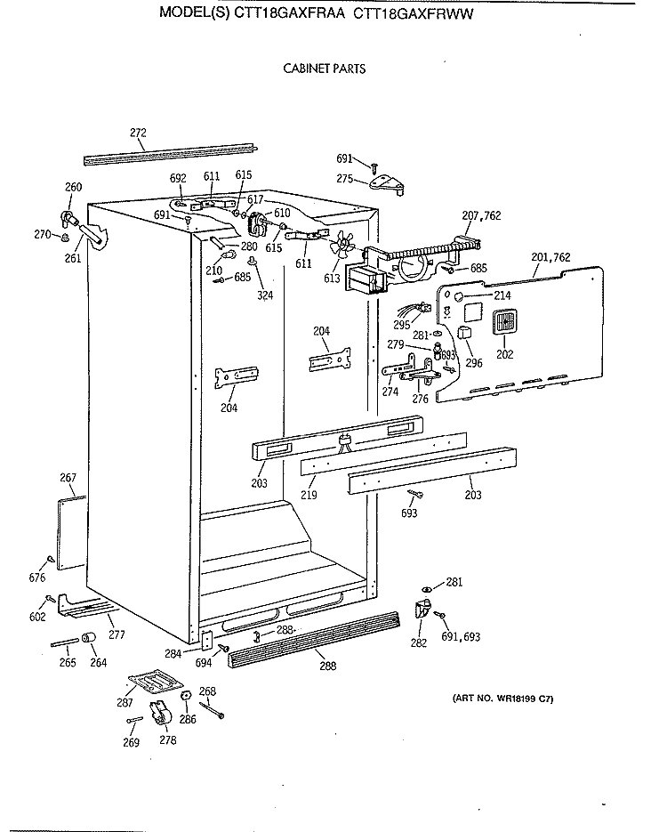 CABINET PARTS Diagram and Parts List for CTT18GAXFRAA  Hotpoint Refrigerator