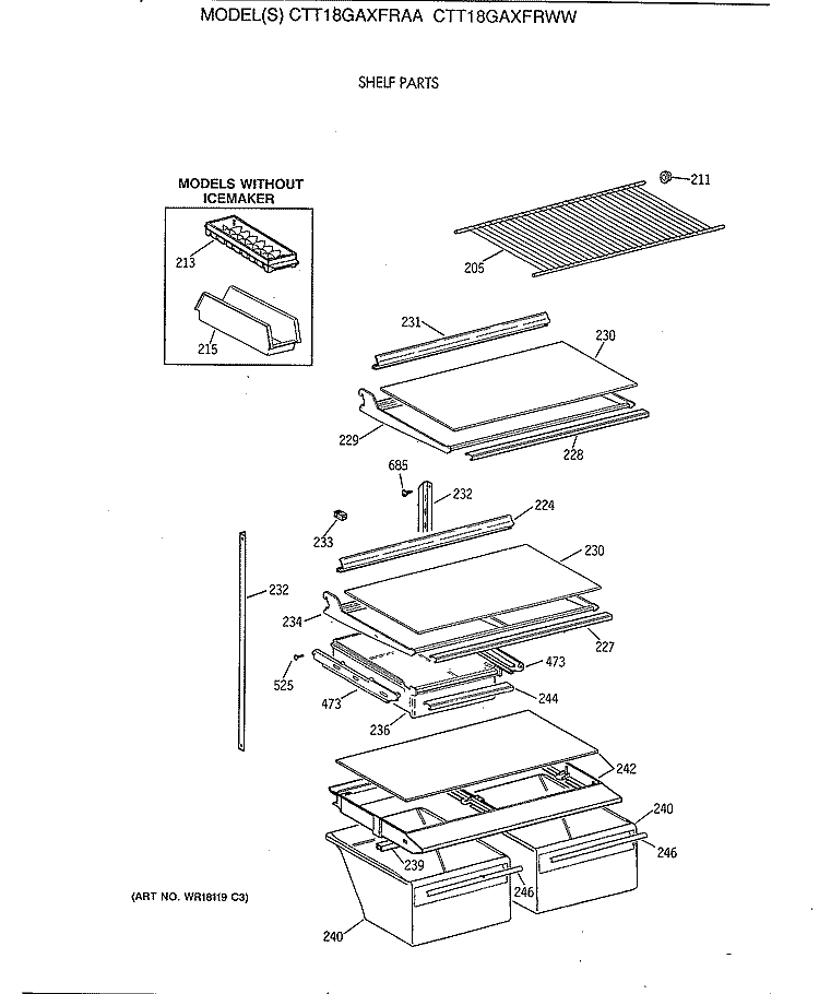 SHELF PARTS Diagram and Parts List for CTT18GAXFRAA  Hotpoint Refrigerator