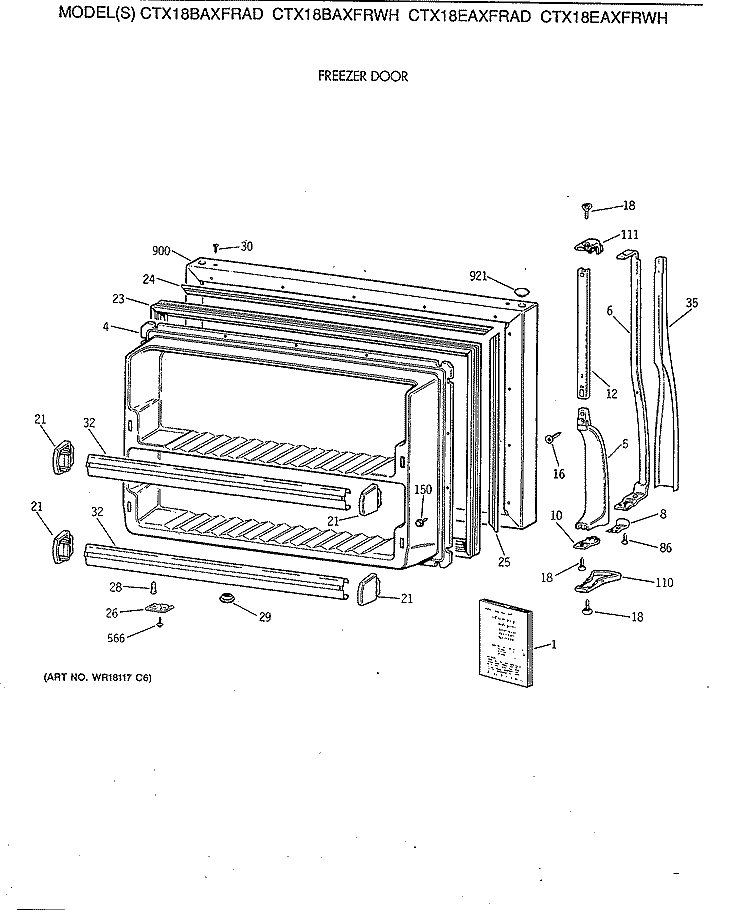 FREEZER DOOR Diagram and Parts List for CTX18BAXFRAD  Hotpoint Refrigerator