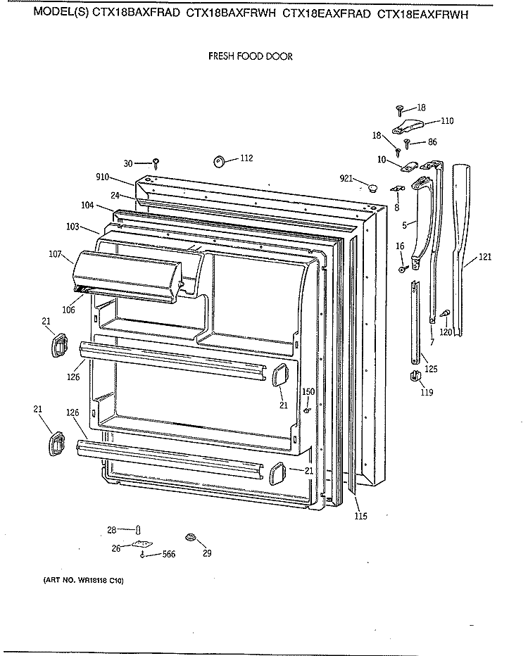 FRESH FOOD DOOR Diagram and Parts List for CTX18BAXFRAD  Hotpoint Refrigerator