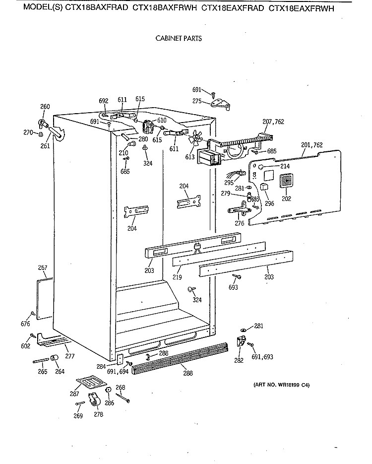 CABINET PARTS Diagram and Parts List for CTX18BAXFRAD  Hotpoint Refrigerator