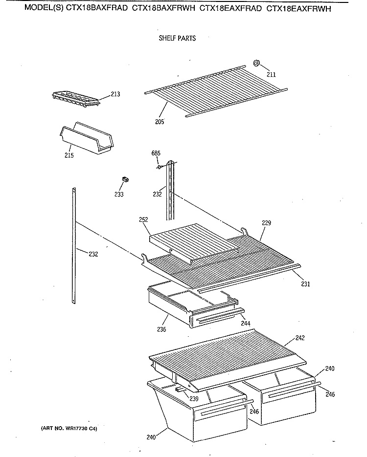 SHELF PARTS Diagram and Parts List for CTX18BAXFRAD  Hotpoint Refrigerator