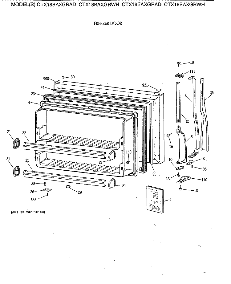 FREEZER DOOR Diagram and Parts List for CTX18BAXGRWH  Hotpoint Refrigerator