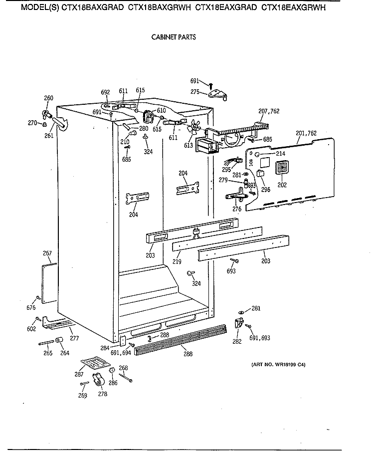 CABINET PARTS Diagram and Parts List for CTX18BAXGRWH  Hotpoint Refrigerator