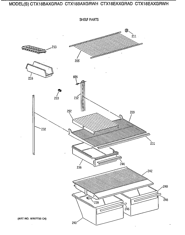SHELF PARTS Diagram and Parts List for CTX18BAXGRWH  Hotpoint Refrigerator