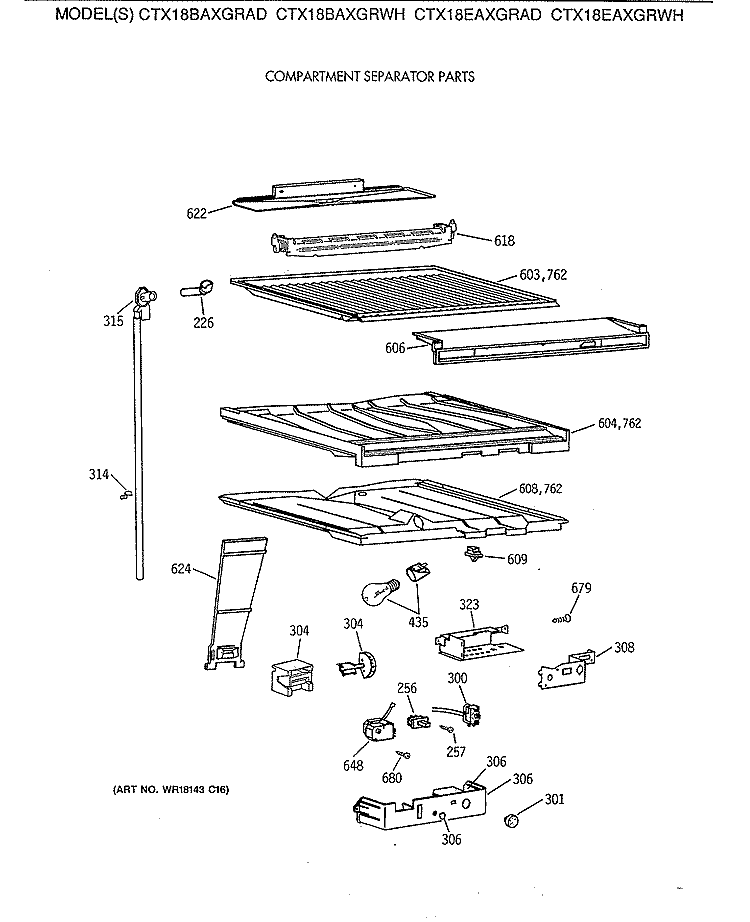 COMPARTMENT SEPARATOR PARTS Diagram and Parts List for CTX18BAXGRWH  Hotpoint Refrigerator