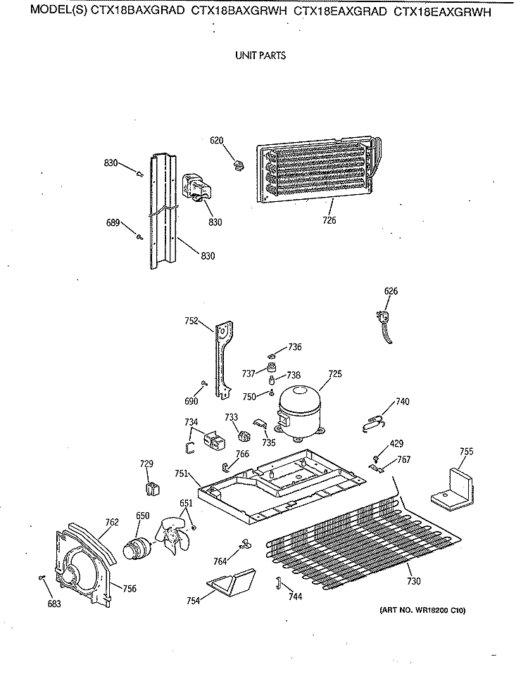 UNIT PARTS Diagram and Parts List for CTX18BAXGRWH  Hotpoint Refrigerator