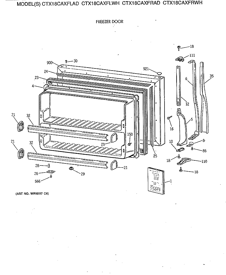 FREEZER DOOR Diagram and Parts List for CTX18CAXFLWH  Hotpoint Refrigerator