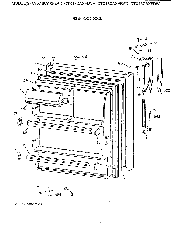 FRESH FOOD DOOR Diagram and Parts List for CTX18CAXFLWH  Hotpoint Refrigerator