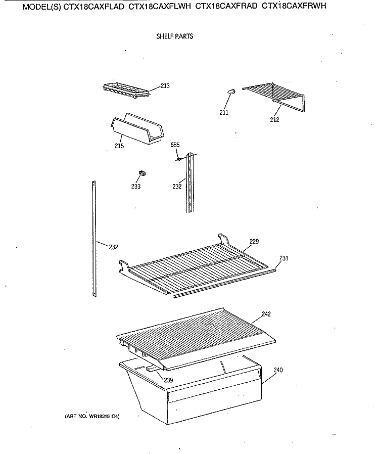 SHELF PARTS Diagram and Parts List for CTX18CAXFLWH  Hotpoint Refrigerator