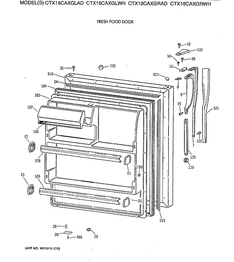 FRESH FOOD DOOR Diagram and Parts List for CTX18CAXGRWH  Hotpoint Refrigerator