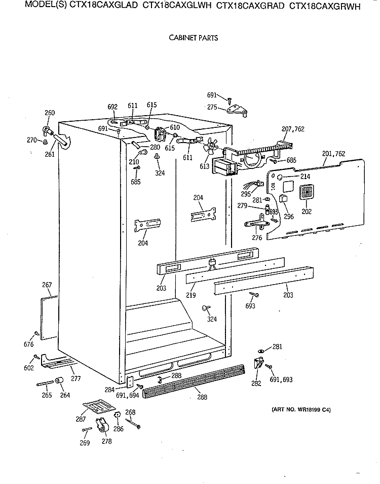CABINET PARTS Diagram and Parts List for CTX18CAXGRWH  Hotpoint Refrigerator