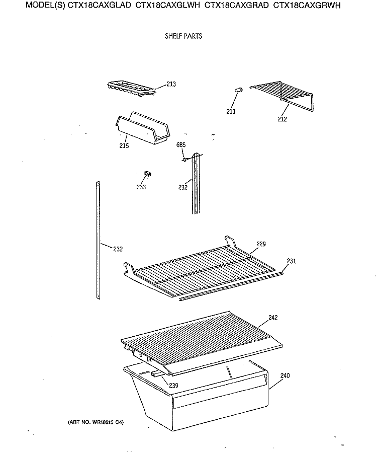 SHELF PARTS Diagram and Parts List for CTX18CAXGRWH  Hotpoint Refrigerator