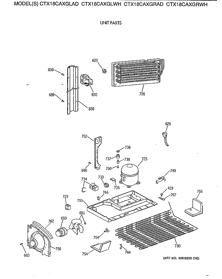UNIT PARTS Diagram and Parts List for CTX18CAXGRWH  Hotpoint Refrigerator