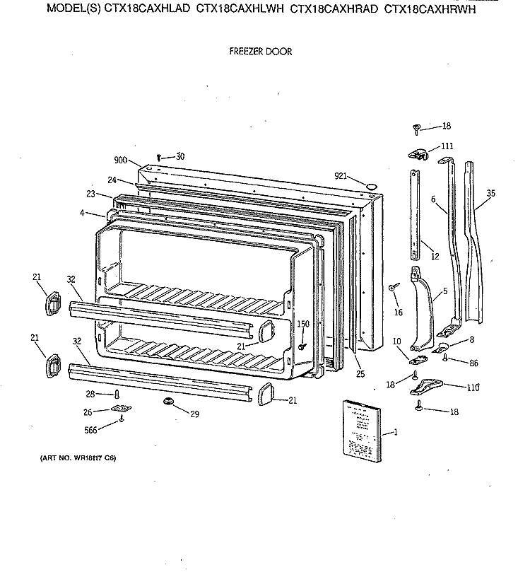 FREEZER DOOR Diagram and Parts List for CTX18CAXHRAD  Hotpoint Refrigerator