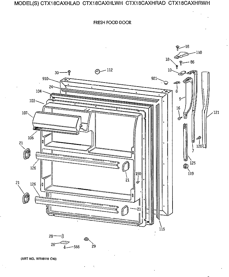 FRESH FOOD DOOR Diagram and Parts List for CTX18CAXHRAD  Hotpoint Refrigerator