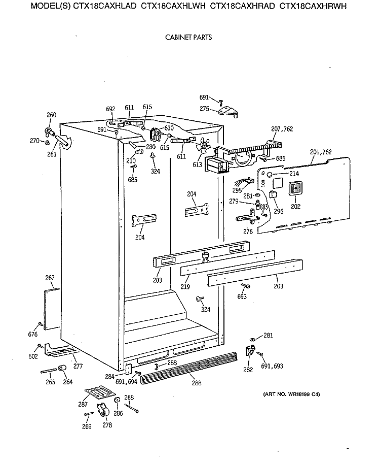 CABINET PARTS Diagram and Parts List for CTX18CAXHRAD  Hotpoint Refrigerator