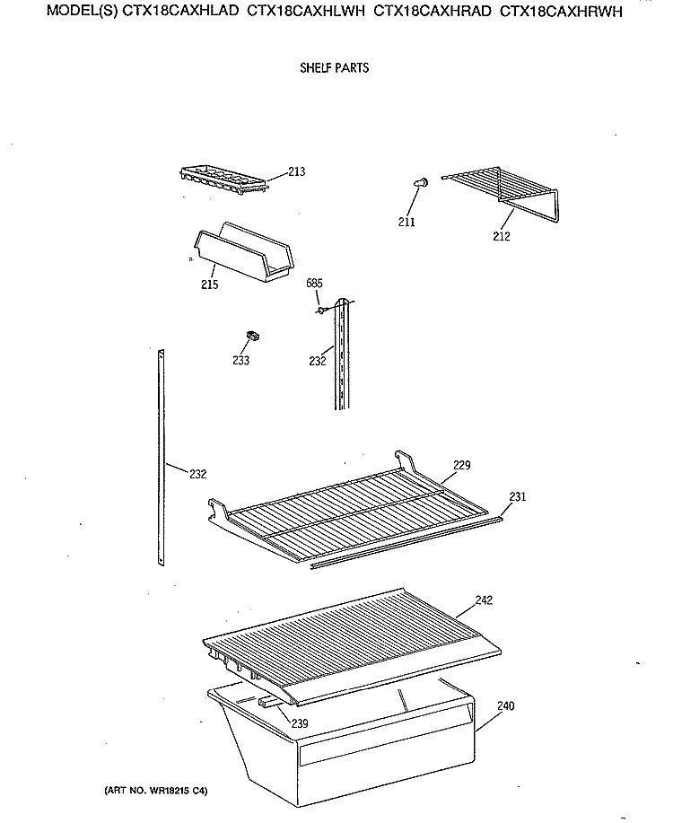 SHELF PARTS Diagram and Parts List for CTX18CAXHRAD  Hotpoint Refrigerator