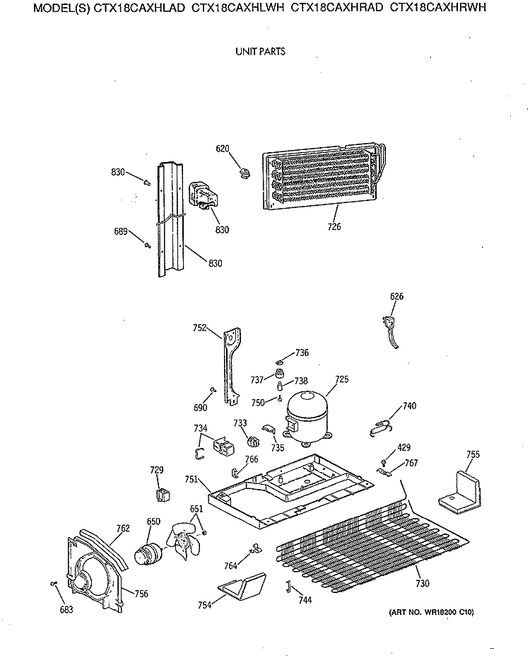 UNIT PARTS Diagram and Parts List for CTX18CAXHRAD  Hotpoint Refrigerator