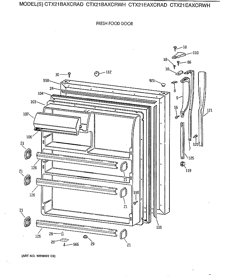 FRESH FOOD DOOR Diagram and Parts List for CTX21EAXCRAD  Hotpoint Refrigerator
