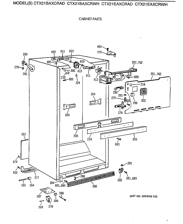 CABINET PARTS Diagram and Parts List for CTX21EAXCRAD  Hotpoint Refrigerator