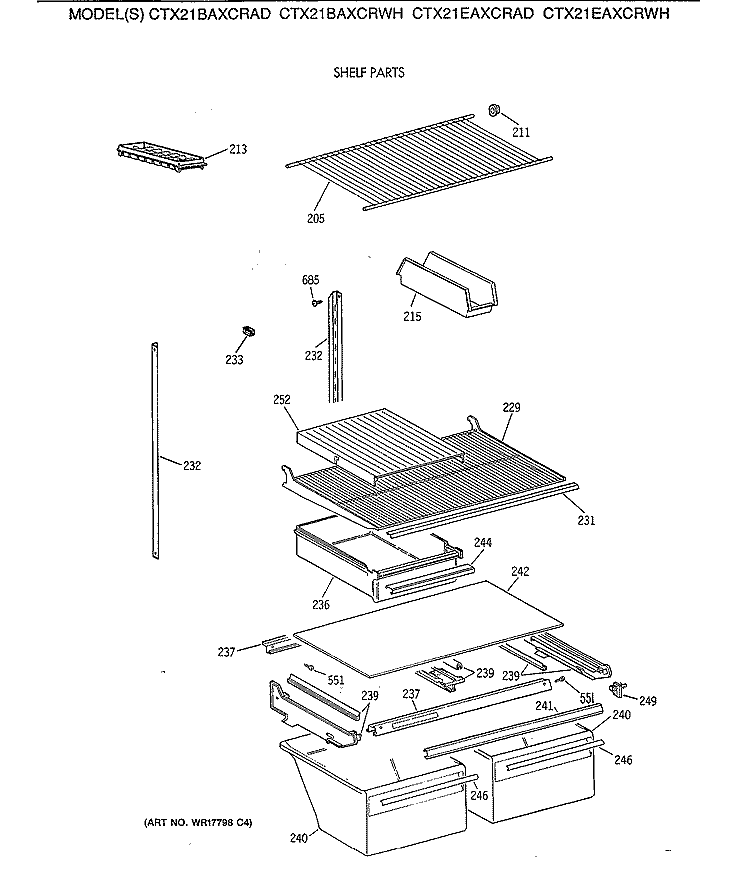 SHELF PARTS Diagram and Parts List for CTX21EAXCRAD  Hotpoint Refrigerator